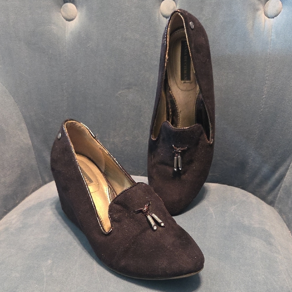 Dana Buchman Black Wedge Loafers with Decorative Detail